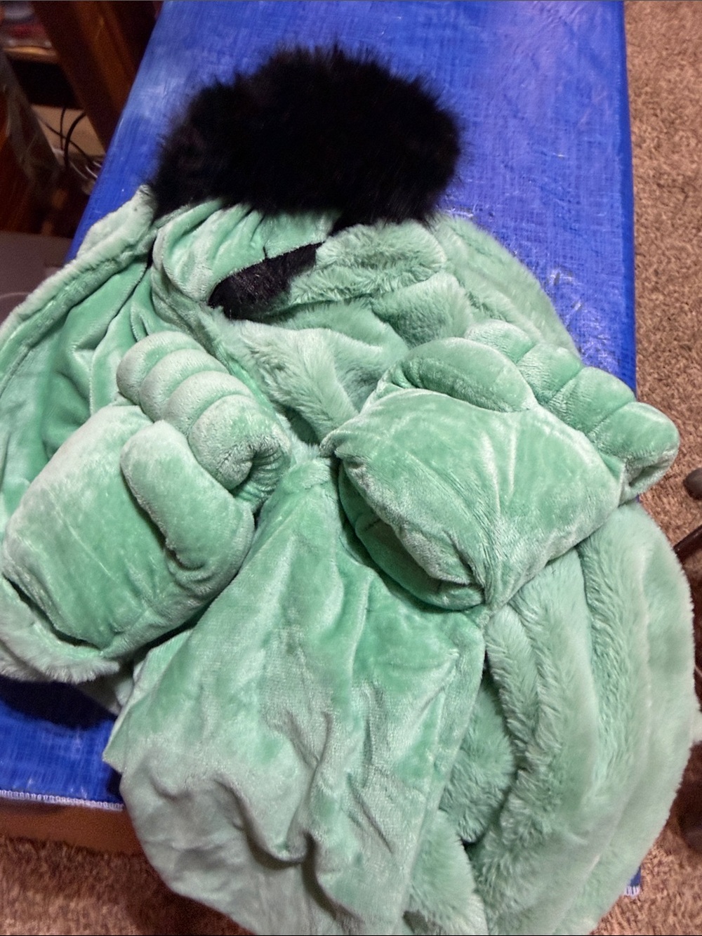 Source Unknown Mint Green Faux Fur Throw with Black Accent